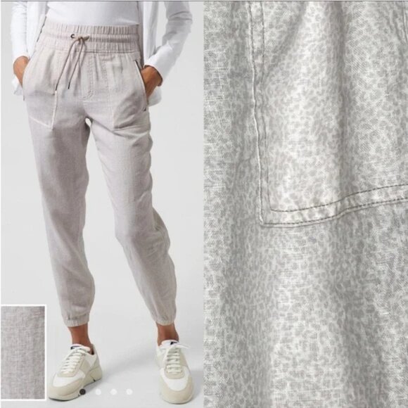 Athleta Pants - Athleta Cabo Linen Jogger Pants In Micro Cheetah Abalone Gray Size 6 EUC